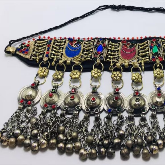 Vintage Choker Necklace, Handcrafted Tribal Collar Choker Necklace With Dangling - Picture 6 of 16